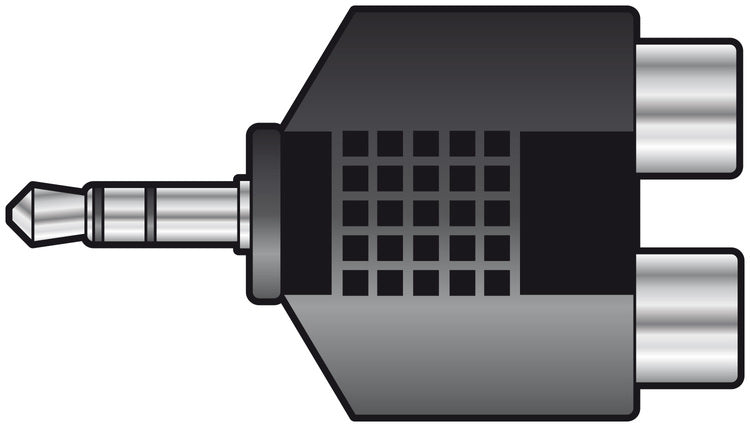 Adaptor 3.5mm Stereo Jack Plug – 2 x RCA Phono Sockets