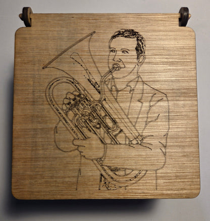 Wooden Box (120 x 120 x 70mm) with Euphonium Player