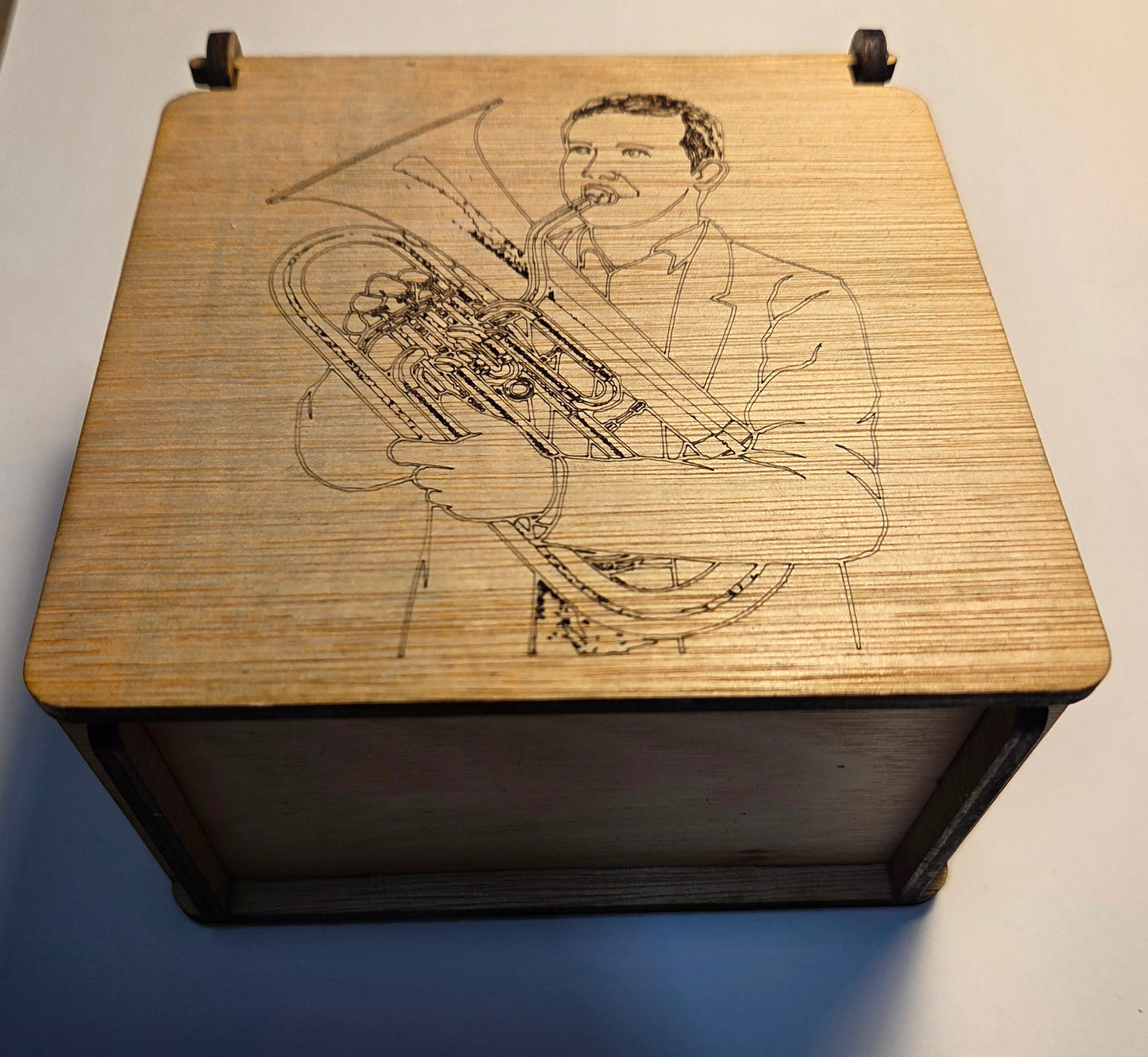 Wooden Box (120 x 120 x 70mm) with Euphonium Player