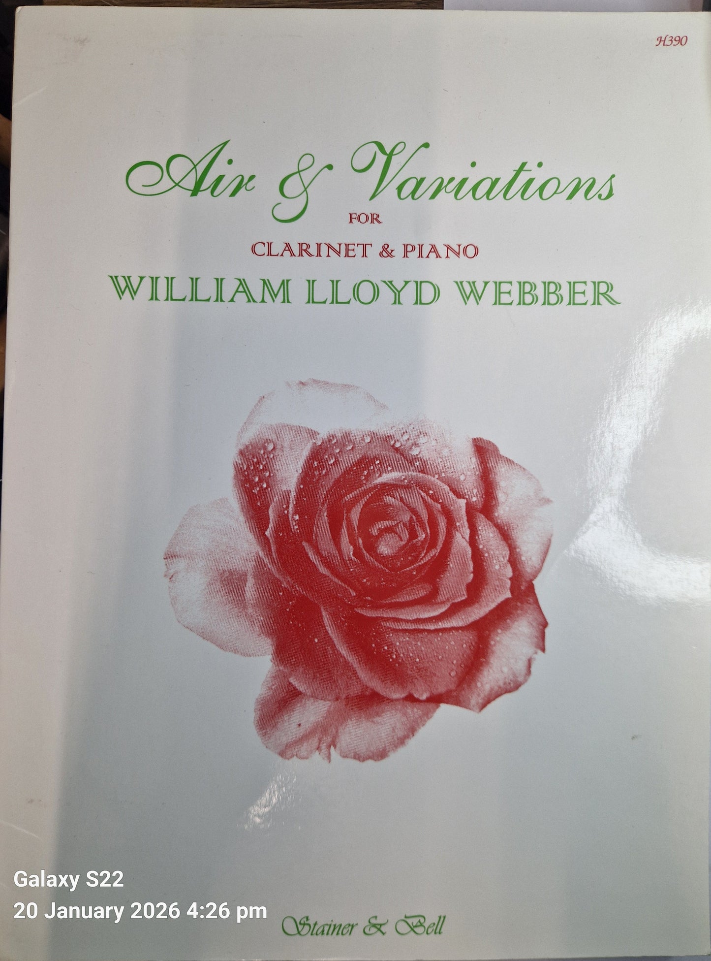 Air & Variations - Clarinet & Piano - William Lloyd Webber - Preloved Clarinet Music