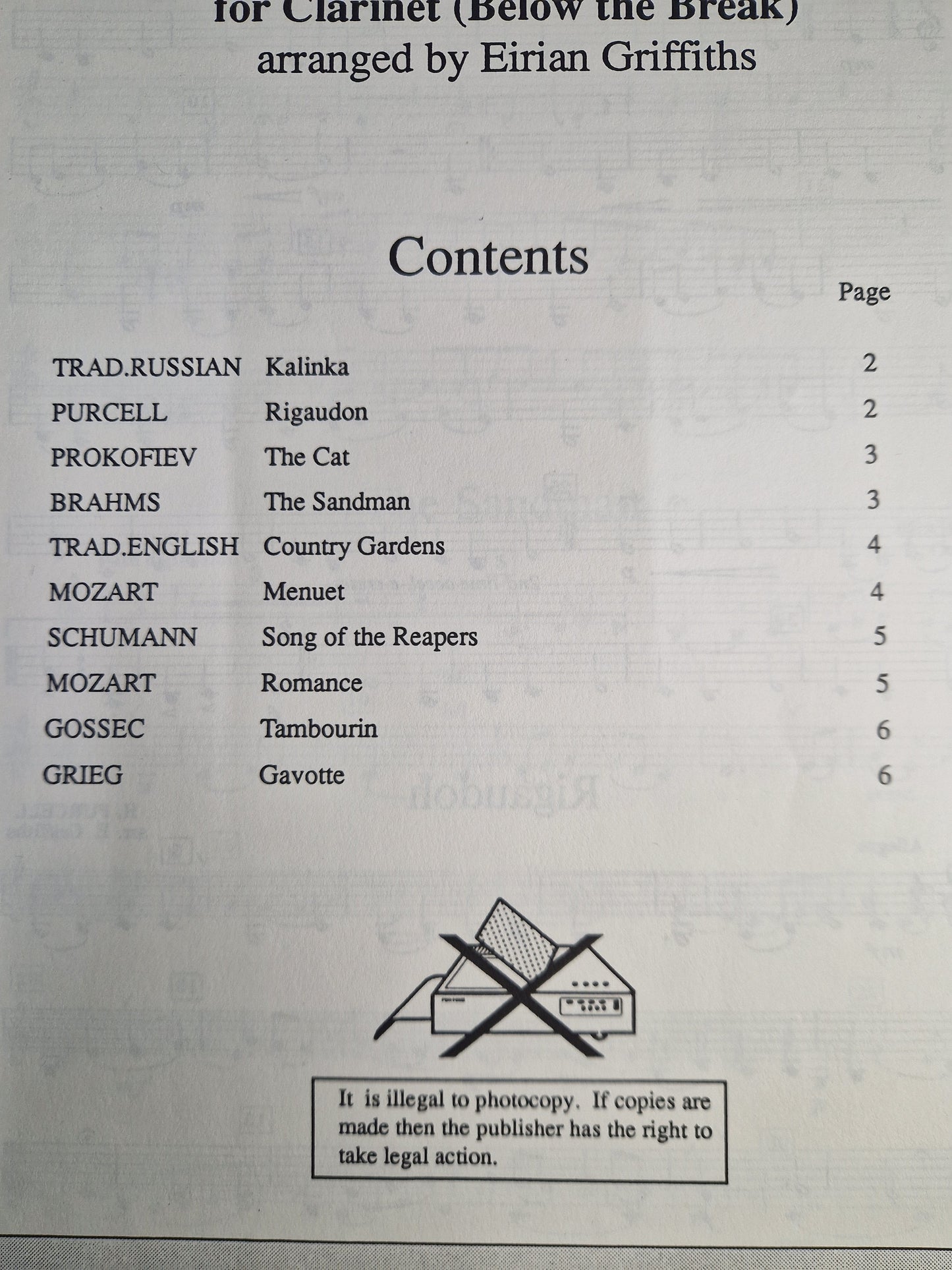 Ten Easy Tunes - Eirian Griffiths - Preloved Clarinet Music