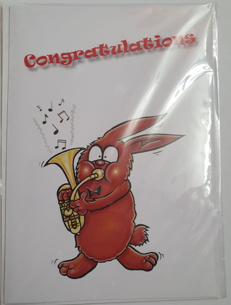 Congratulations Rabbit Winner Congratulations - Greeting Card - Rabbit with Tenor Horn β Larch Music Ltd.