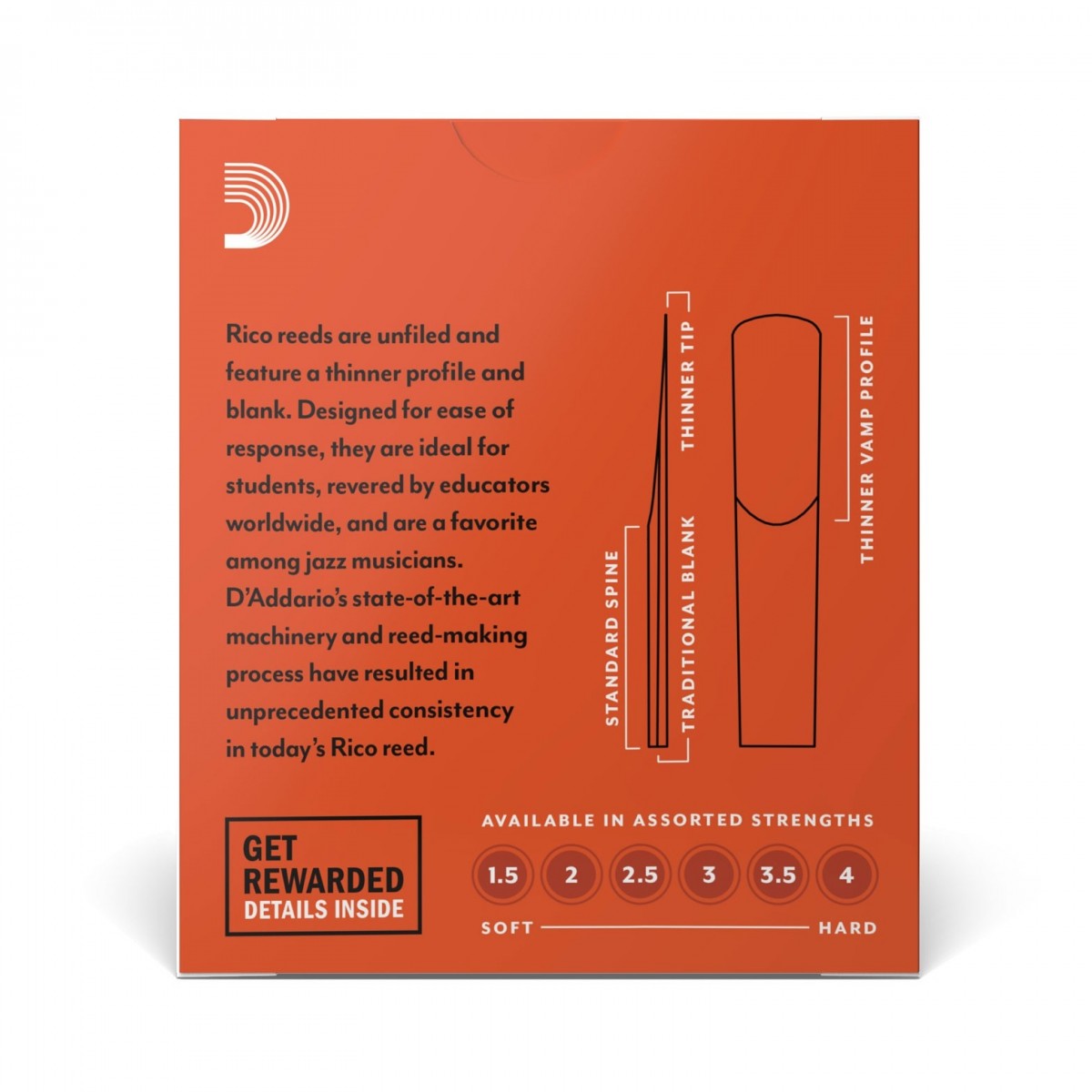 Rico by D'Addario Bb Clarinet Reeds, Strength 1.5, 10-pack