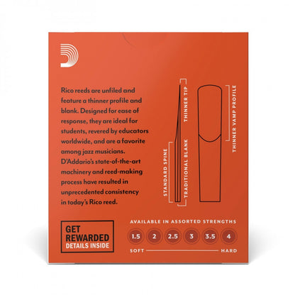 Rico by D'Addario Bb Clarinet Reeds, Strength 1.5, 10-pack