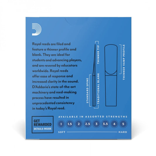 Rico Royal by D'Addario Bb Clarinet Reeds, Strength 3.5, 10-pack