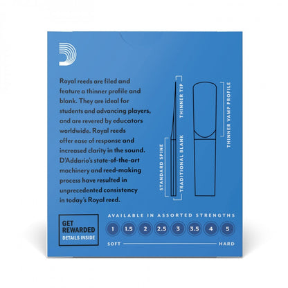 Rico Royal by D'Addario Bb Clarinet Reeds, Strength 2, 10-pack